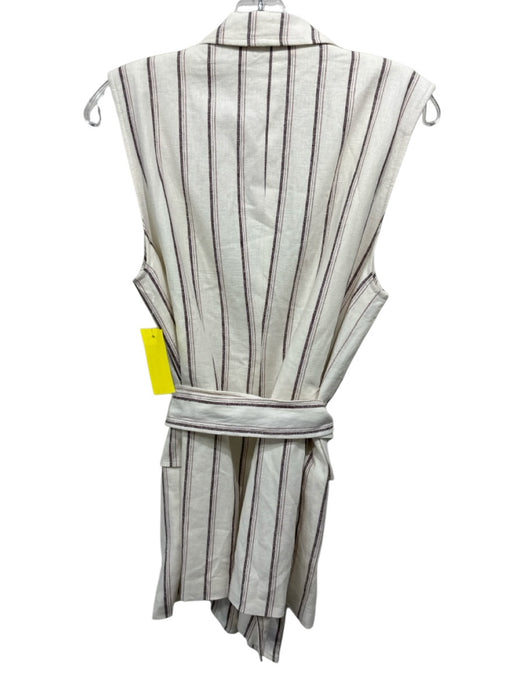 Rachel Zoe Size 10 White & Burgundy Linen Blend Striped Collared Long Vest White & Burgundy / 10
