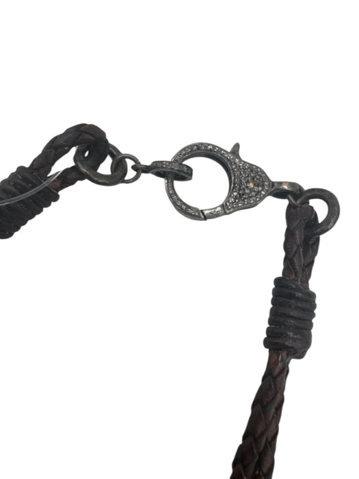 Dark Brown Leather Braided Cord Choker Lobster Clasp Necklace Dark Brown