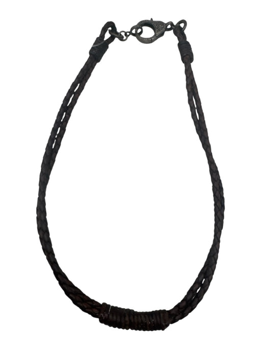 Dark Brown Leather Braided Cord Choker Lobster Clasp Necklace Dark Brown