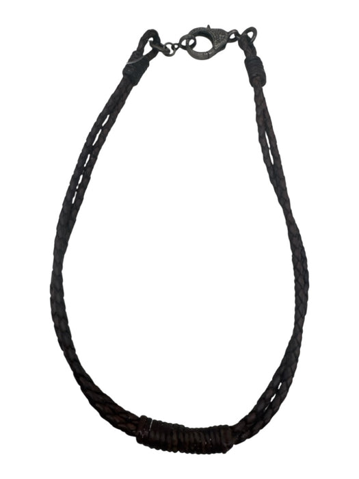 Dark Brown Leather Braided Cord Choker Lobster Clasp Necklace Dark Brown