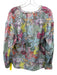 Alice + Olivia Size S Multi Cotton & Silk Long Balloon Sleeve Tie V Neck Top Multi / S