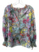 Alice + Olivia Size S Multi Cotton & Silk Long Balloon Sleeve Tie V Neck Top Multi / S