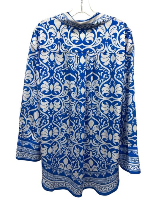 Alice + Olivia Size M Blue & White Polyester Damask Print Long Sleeve Shirt Top Blue & White / M