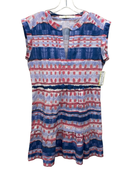 Marie Oliver Size XS Blue, Pink & White Cotton Tie Dye Stripe Sleeveless Dress Blue, Pink & White / XS