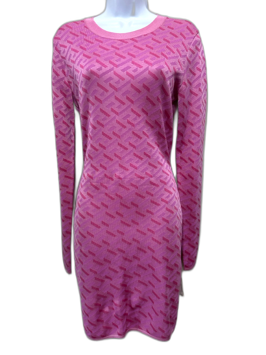 Versace Size 42 Mixed Pinks Silk Blend Geometric Knit Long Sleeve Dress Mixed Pinks / 42