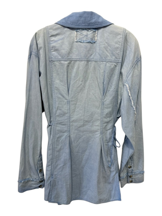 We The Free Size L Blue Cotton Frayed Edges Side Ties Button Down Top Blue / L