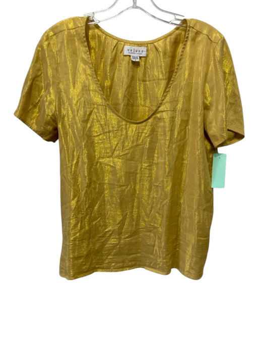 Velvet Size S Yellow & Gold Viscose Blend Metallic Thread Scoop Neck Top Yellow & Gold / S