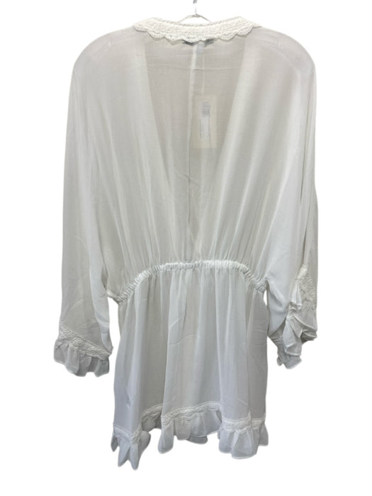 Ramy Brook Size L White Polyester Chiffon Lace Trim Tassel Tie Detail Dress White / L
