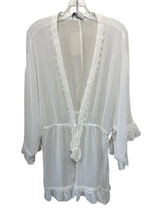 Ramy Brook Size L White Polyester Chiffon Lace Trim Tassel Tie Detail Dress White / L