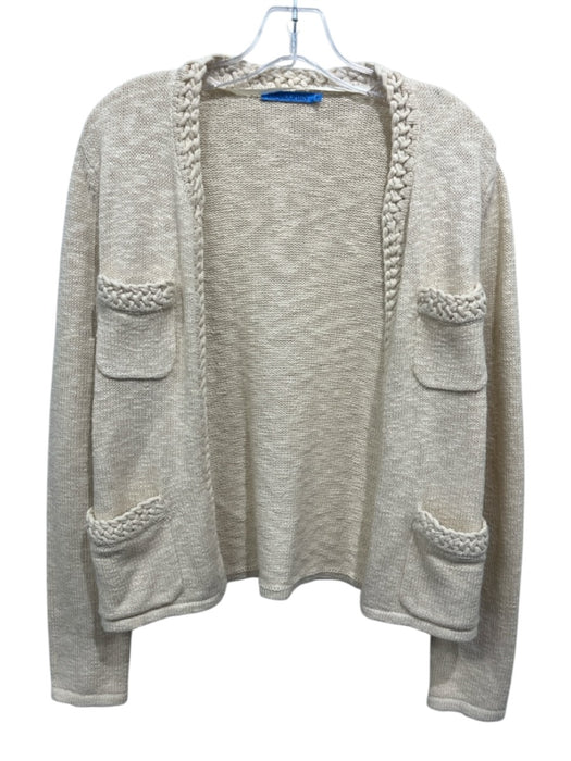 J. McLaughlin Size M Beige Cotton Braided Trim Pockets Open Front Cardigan Beige / M
