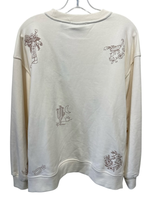 Scotch & Soda Size L Cream & Brown Cotton Blend Embroidered Flowers Top Cream & Brown / L