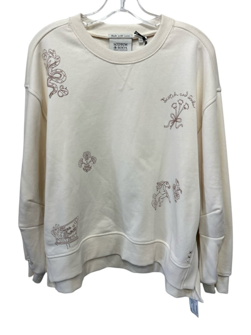 Scotch & Soda Size L Cream & Brown Cotton Blend Embroidered Flowers Top Cream & Brown / L