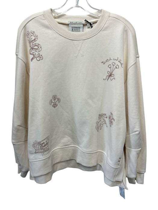 Scotch & Soda Size L Cream & Brown Cotton Blend Embroidered Flowers Top Cream & Brown / L