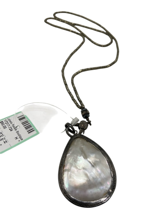 pewter & iridescent Mother of Pearl Melee Diamonds Teardrop Pendant Necklace pewter & iridescent