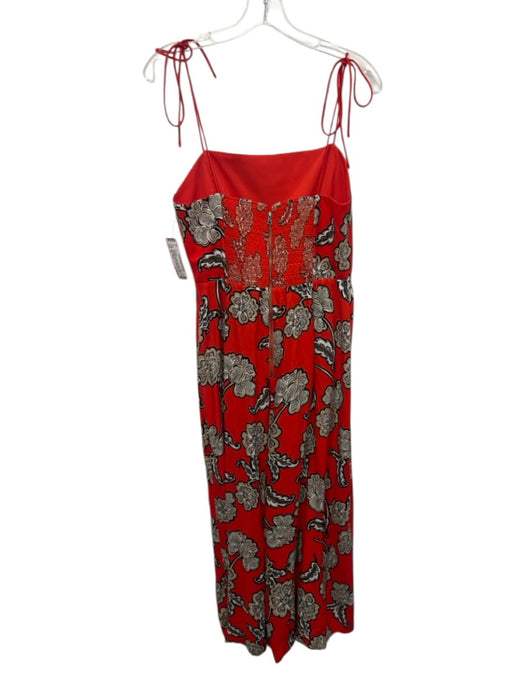 Alice + Olivia Size 12 Red, Black & White Viscose Floral Tie Shoulders Jumpsuit Red, Black & White / 12