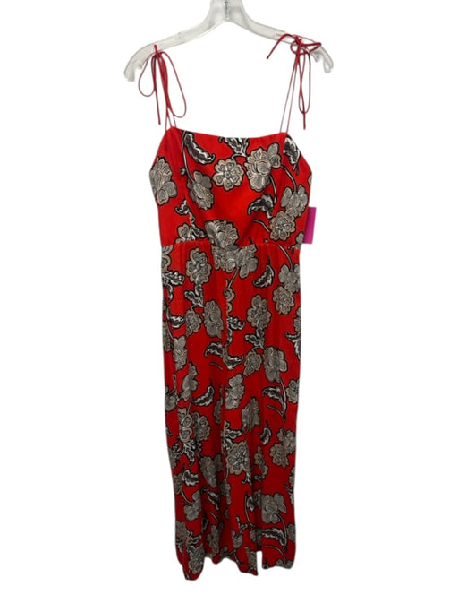 Alice + Olivia Size 12 Red, Black & White Viscose Floral Tie Shoulders Jumpsuit Red, Black & White / 12