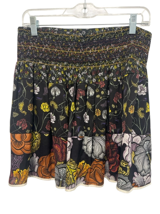 Proenza Schouler Size 2 Black, Yellow & Multi Silk Back Zip Smocked Waist Skirt Black, Yellow & Multi / 2