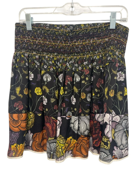 Proenza Schouler Size 2 Black, Yellow & Multi Silk Back Zip Smocked Waist Skirt Black, Yellow & Multi / 2