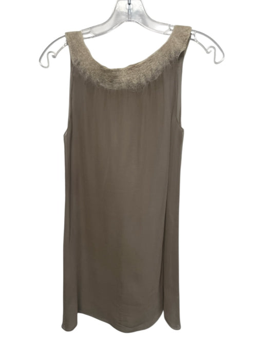 NFP Size S Taupe Beige Silk & Wool Sleeveless Semi Sheer Gathered Detail Top Taupe Beige / S