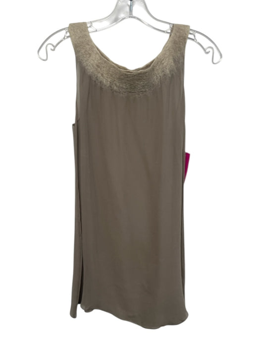 NFP Size S Taupe Beige Silk & Wool Sleeveless Semi Sheer Gathered Detail Top Taupe Beige / S