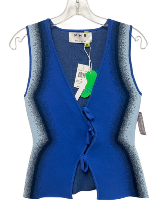 PH5 Size M Mixed Blues Viscose Blend Knit Gradient Sleeveless Tie Front Top Mixed Blues / M