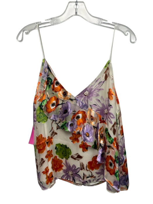 Alice + Olivia Size L White, Orange & Multi Print Silk Blend Spaghetti Strap Top White, Orange & Multi Print / L