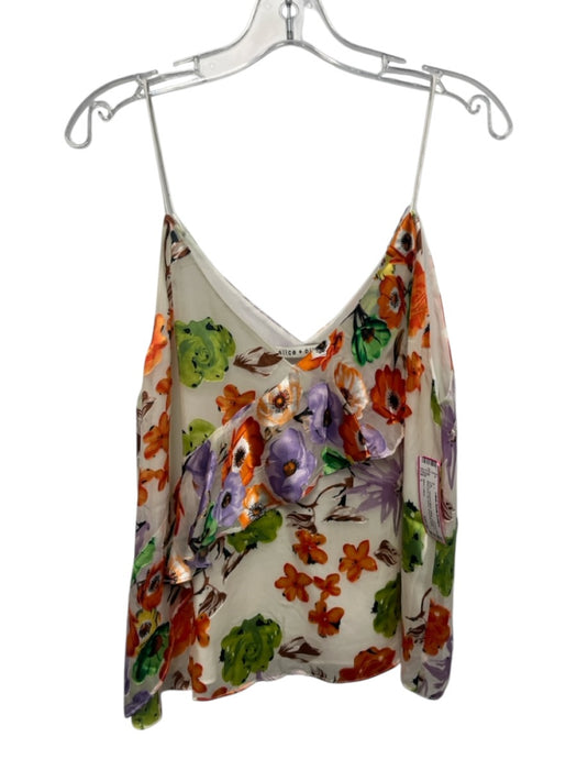 Alice + Olivia Size L White, Orange & Multi Print Silk Blend Spaghetti Strap Top White, Orange & Multi Print / L