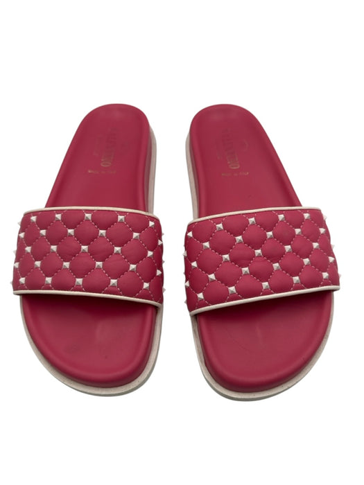 Valentino Garavani Shoe Size 37 Pink & White Leather Upper Rockstud Sandals Pink & White / 37