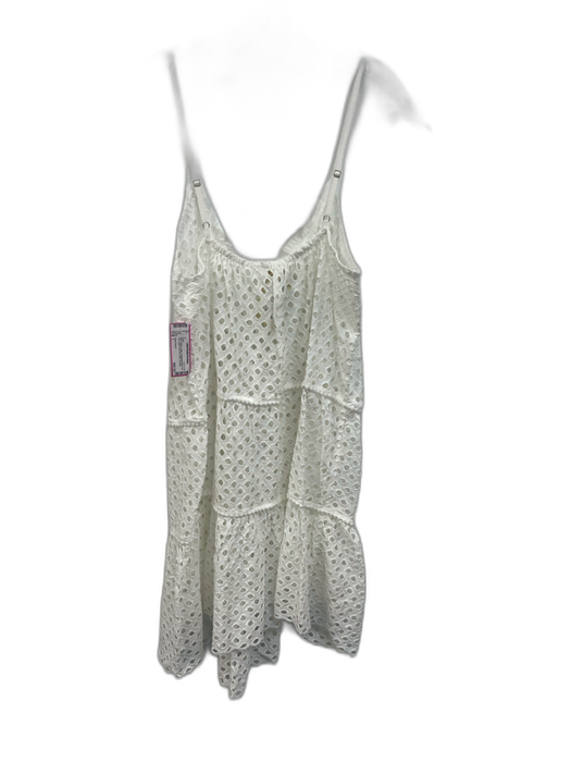 Ramy Brook Size L White Cotton Spaghetti Strap Cut Out eyelet Pom Pom Trim Dress White / L
