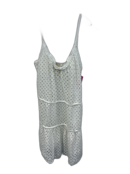 Ramy Brook Size L White Cotton Spaghetti Strap Cut Out eyelet Pom Pom Trim Dress White / L
