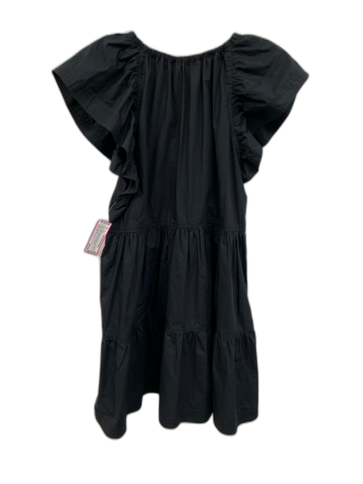 Marie Oliver Size S Black Cotton Cap Sleeve seam detail V Neck Tiered Dress Black / S