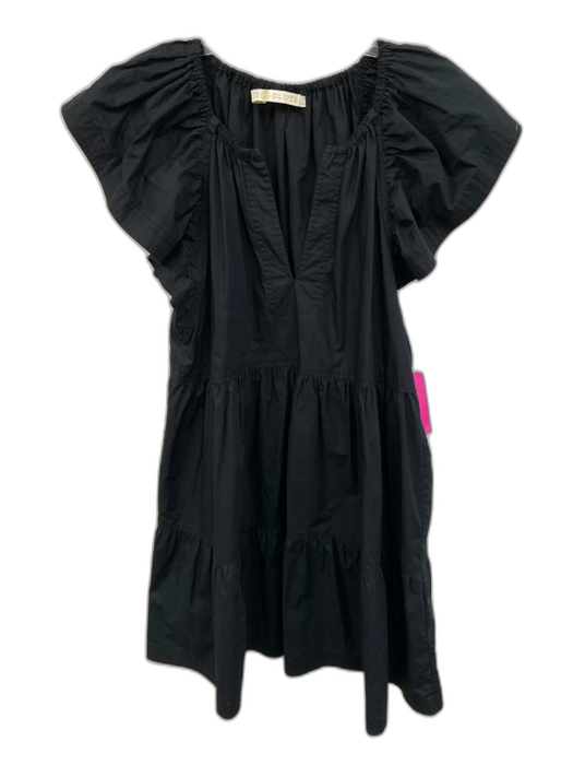 Marie Oliver Size S Black Cotton Cap Sleeve seam detail V Neck Tiered Dress Black / S
