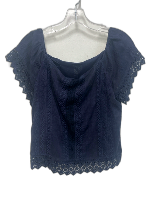 Alice + Olivia Size XS Navy Blue Cotton Embroidered Lace Off Shoulder Top Navy Blue / XS