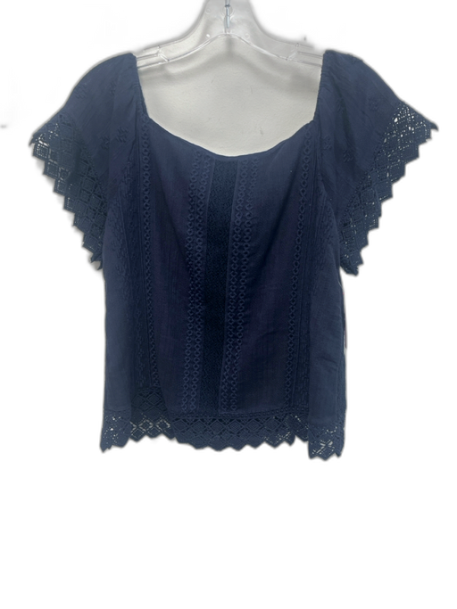 Alice + Olivia Size XS Navy Blue Cotton Embroidered Lace Off Shoulder Top Navy Blue / XS