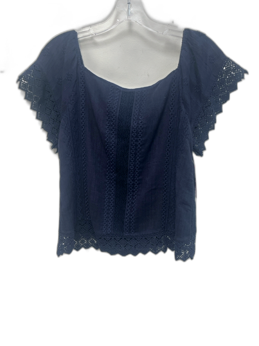 Alice + Olivia Size XS Navy Blue Cotton Embroidered Lace Off Shoulder Top Navy Blue / XS
