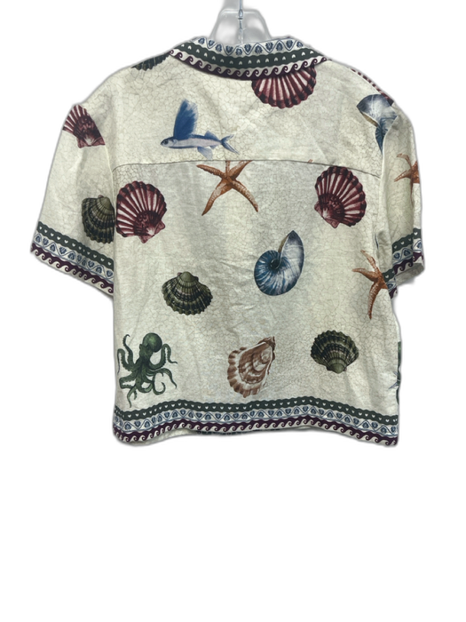 Calypso St. Barth Size M Cream White & Multi Linen & Rayon Short Sleeve Top Cream White & Multi / M