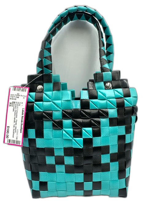 Marni Black & Turquoise Plastic Woven Braided Double Handle Tote Bag Black & Turquoise / XS