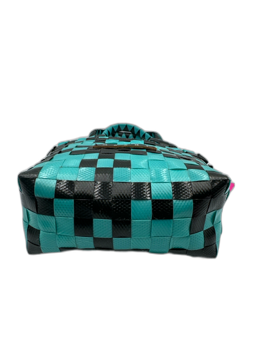 Marni Black & Turquoise Plastic Woven Braided Double Handle Tote Bag Black & Turquoise / XS