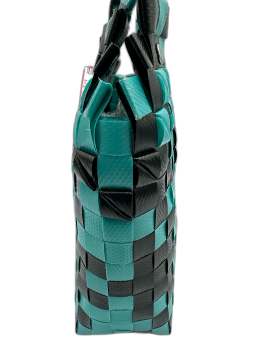 Marni Black & Turquoise Plastic Woven Braided Double Handle Tote Bag Black & Turquoise / XS