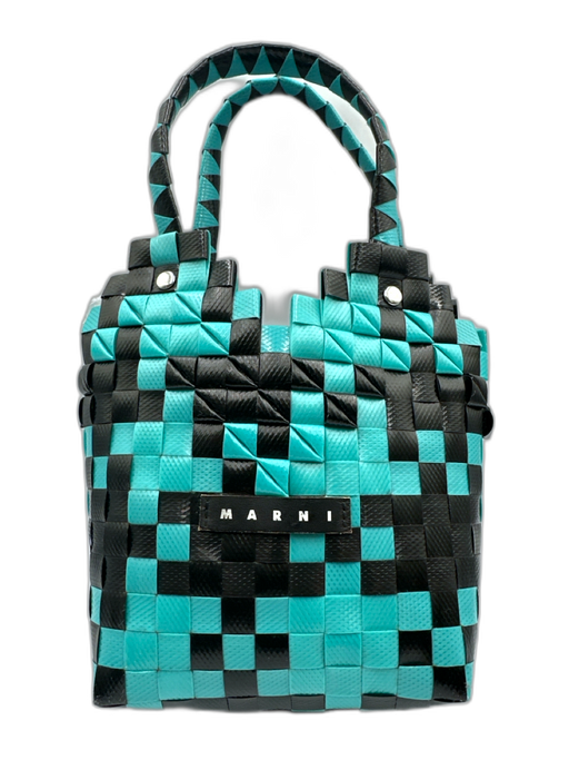 Marni Black & Turquoise Plastic Woven Braided Double Handle Tote Bag Black & Turquoise / XS