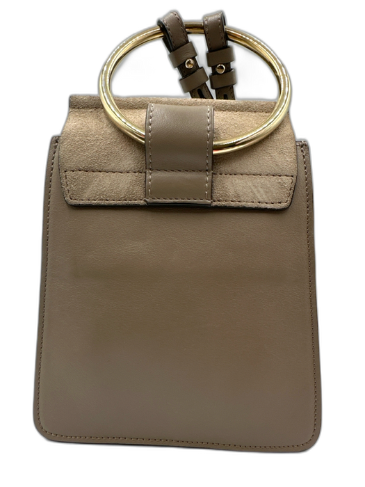 Chloe Taupe Gray Leather & Suede Snap Closure Ring Detail Chain Detail Bag Taupe Gray / XS