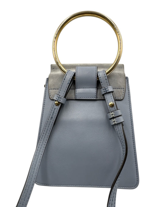 Chloe Dusty Blue Leather Suede Detail Gold Tone Hardware Ring Detail Bag Dusty Blue / Mini