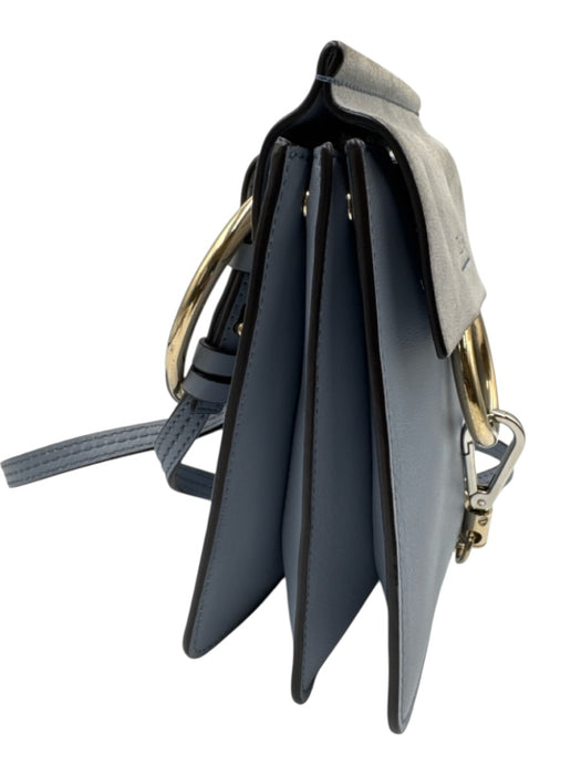 Chloe Dusty Blue Leather Suede Detail Gold Tone Hardware Ring Detail Bag Dusty Blue / Mini