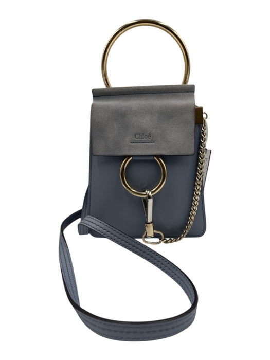 Chloe Dusty Blue Leather Suede Detail Gold Tone Hardware Ring Detail Bag Dusty Blue / Mini