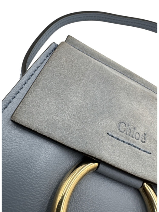 Chloe Dusty Blue Leather Suede Detail Gold Tone Hardware Ring Detail Bag Dusty Blue / Mini