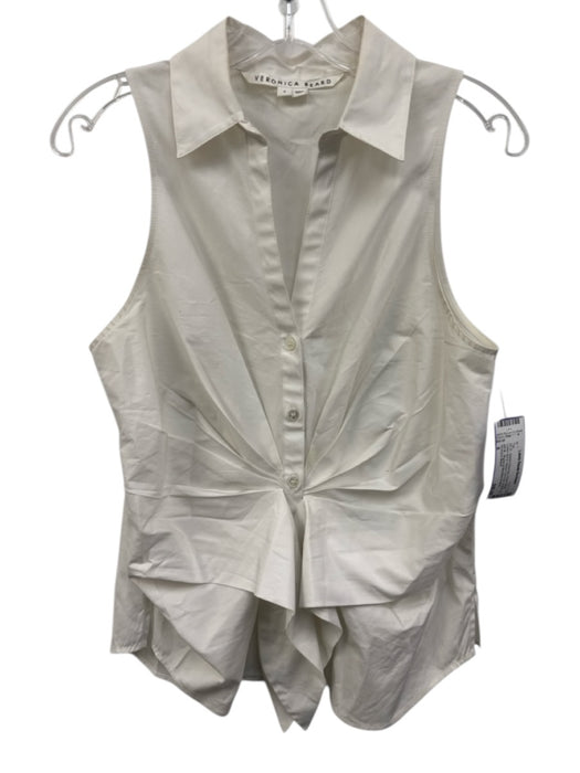 Veronica Beard Size 8 Cream White Cotton Blend Sleeve Cut Outs Button Up Top Cream White / 8