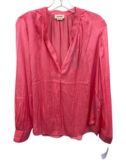 Zadig & Voltaire Size Large Coral Pink Polyester Blend Long Sleeve Surplice Top Coral Pink / Large