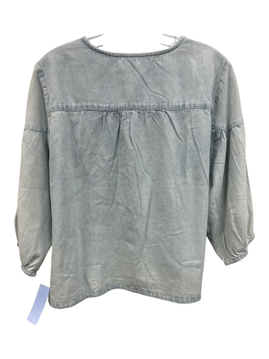 Calypso St. Barth Size Medium Light Wash Cotton Half Sleeve Floral Eyelet Top Light Wash / Medium