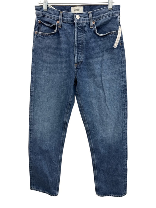Agolde Size 27 Medium Wash Cotton Denim High Rise Whiskering Straight Leg Jeans Medium Wash / 27