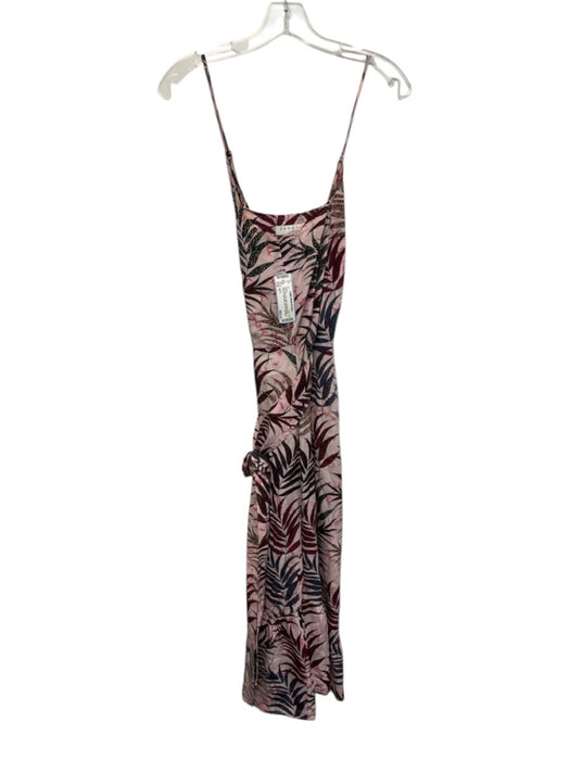 Sandro Size 1 Pink, Blue, Red Silk Spaghetti Strap Leaves Wrap Midi Dress Pink, Blue, Red / 1
